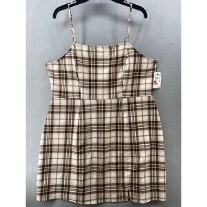 NWT Nordstrom BP Dress 2X Ivory Pink Brown Plaid Spaghetti Mini School‎ Girl